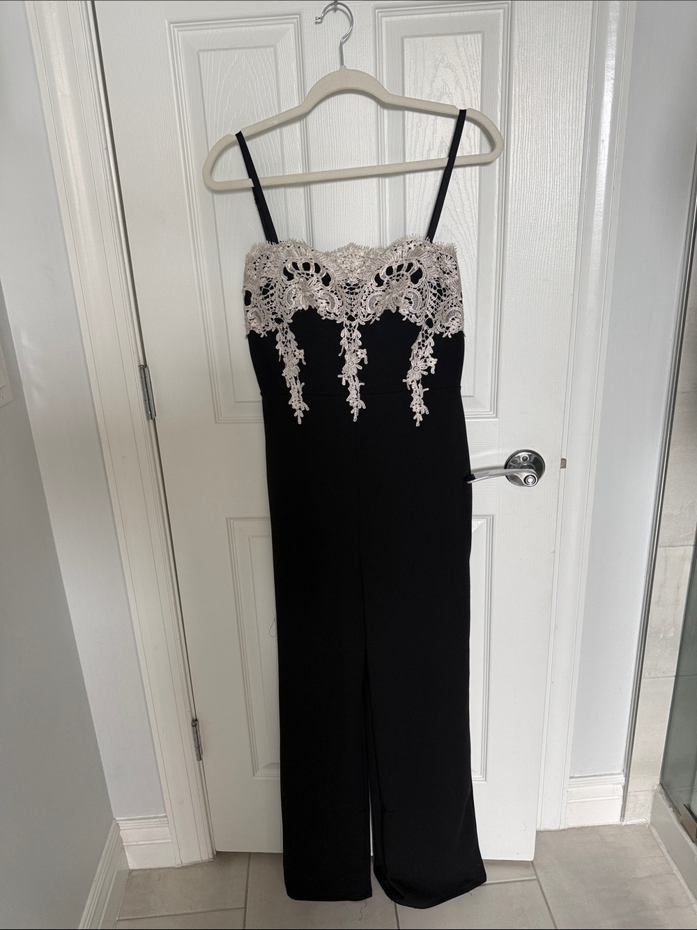 Haute Monde Black Jumpsuit with Ivory Lace Bodice